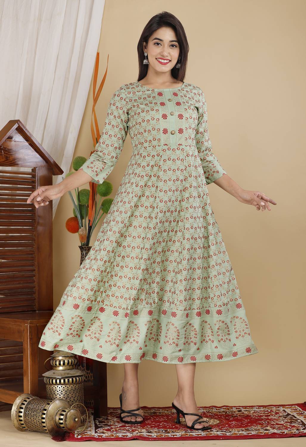 JEMOR Women A-line Light Green Midi/Calf Length Dress