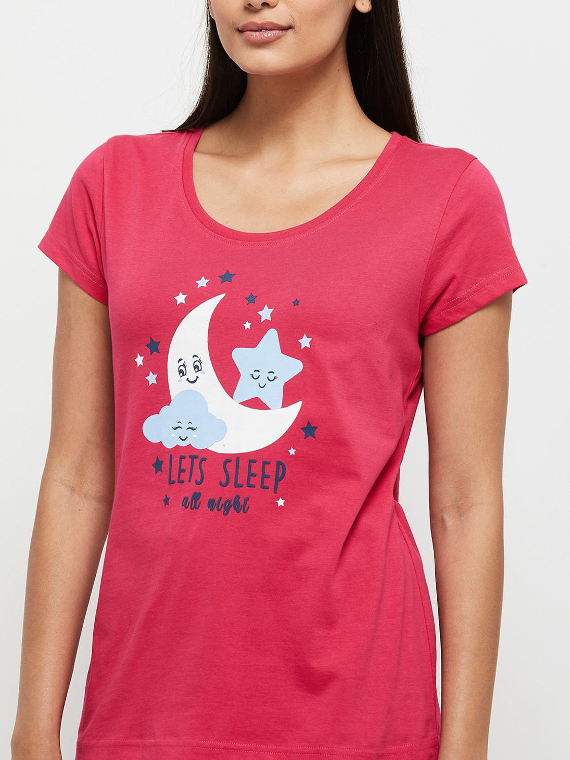 Image of MAX Women Printed Pink Top & Pyjama Set