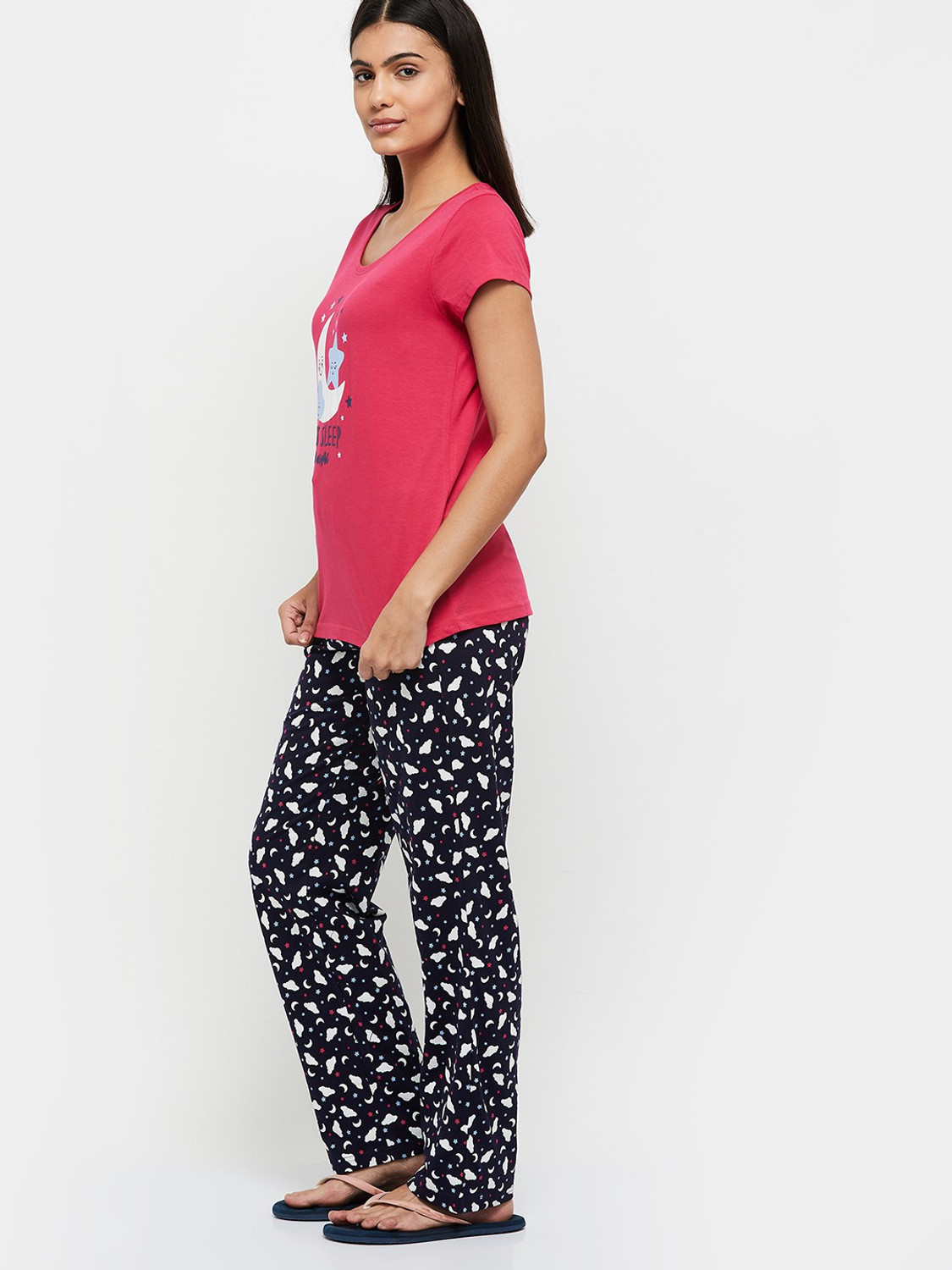 Image of MAX Women Printed Pink Top & Pyjama Set
