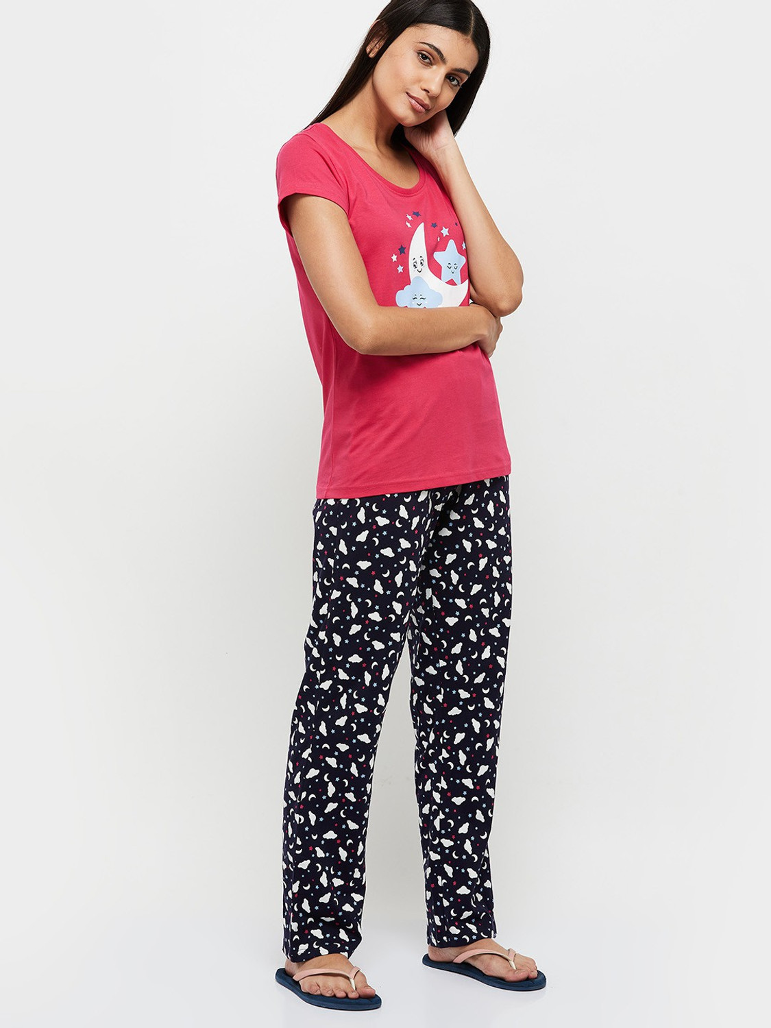 Image of MAX Women Printed Pink Top & Pyjama Set