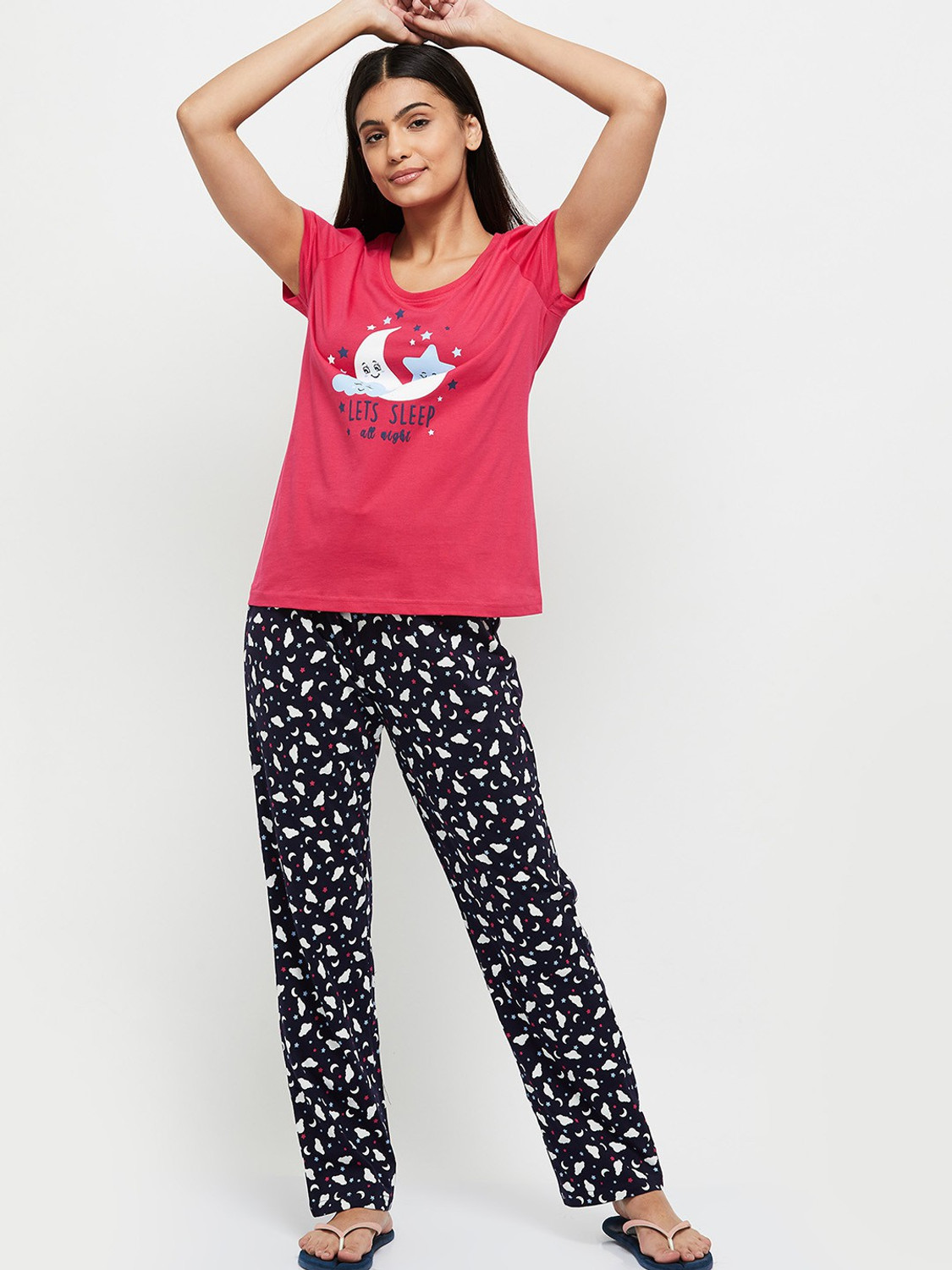 Image of MAX Women Printed Pink Top & Pyjama Set