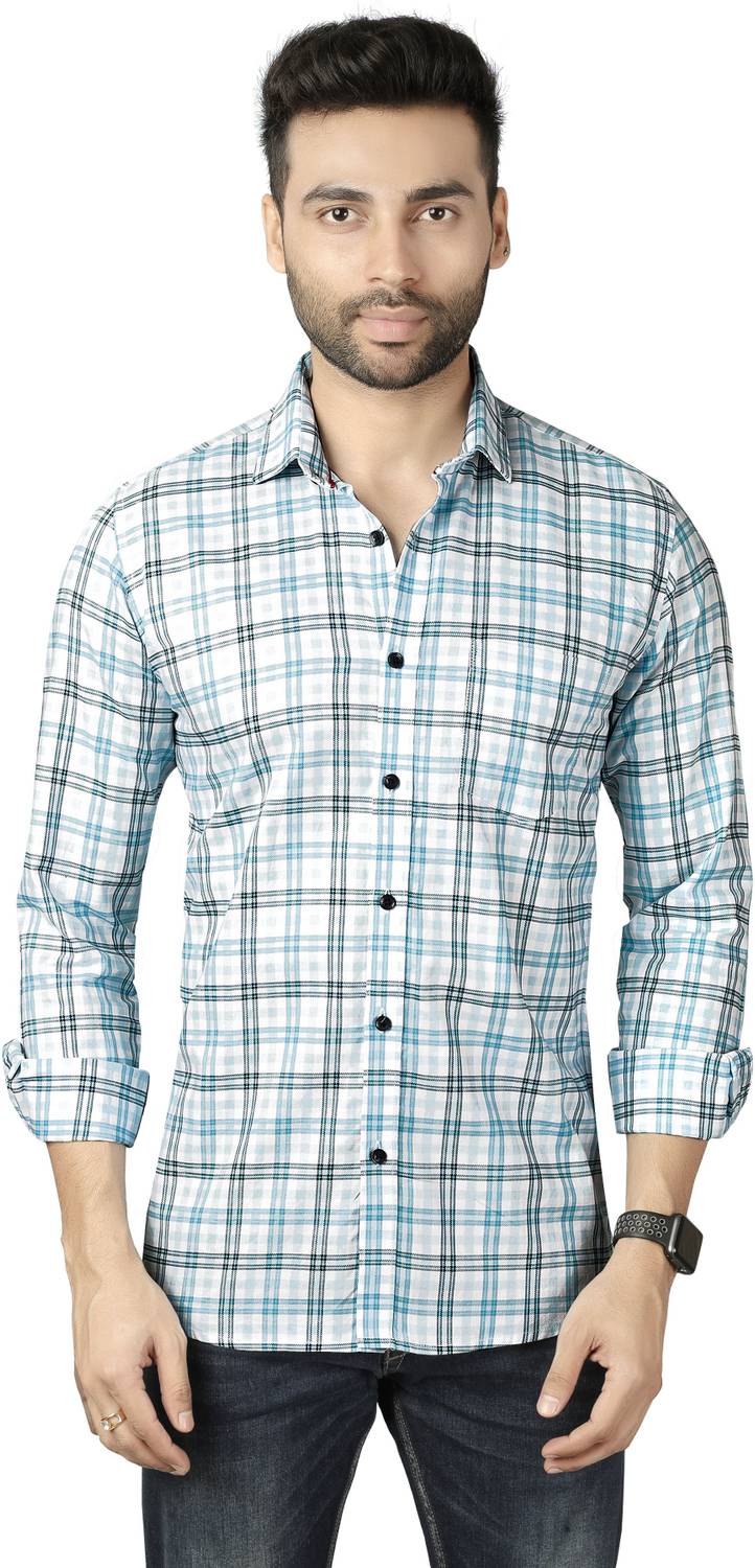 5TH ANFOLD Men Checkered Casual Light Blue Shirt