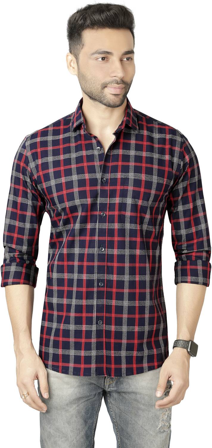 5TH ANFOLD Men Checkered Casual Grey Shirt