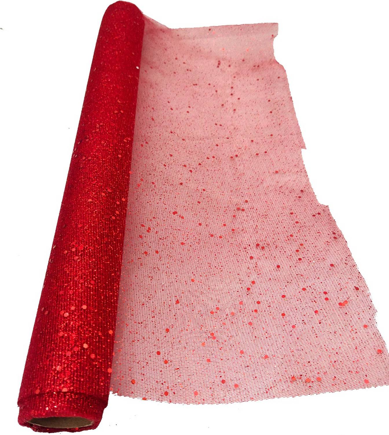 3A Featuretail 19" X 4 Yards Red Glitter Net Fabric Roll for Decoration, Fruit/Gift Packing Polyster Gift Wrapper