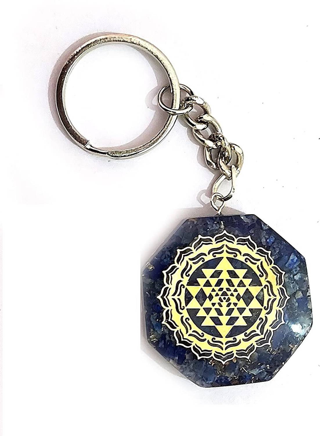 AIR9999 Shri Yantra Laxmi Yantra Lapis Lazuli Crystal Chips Orgone Key Chain Key Ring Key Chain