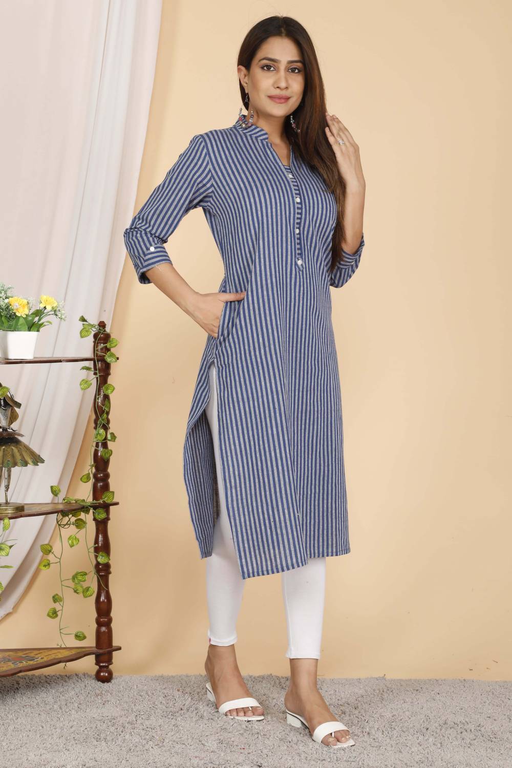 Neerupam Collection Women Self Design Khadi Cotton Straight Kurta