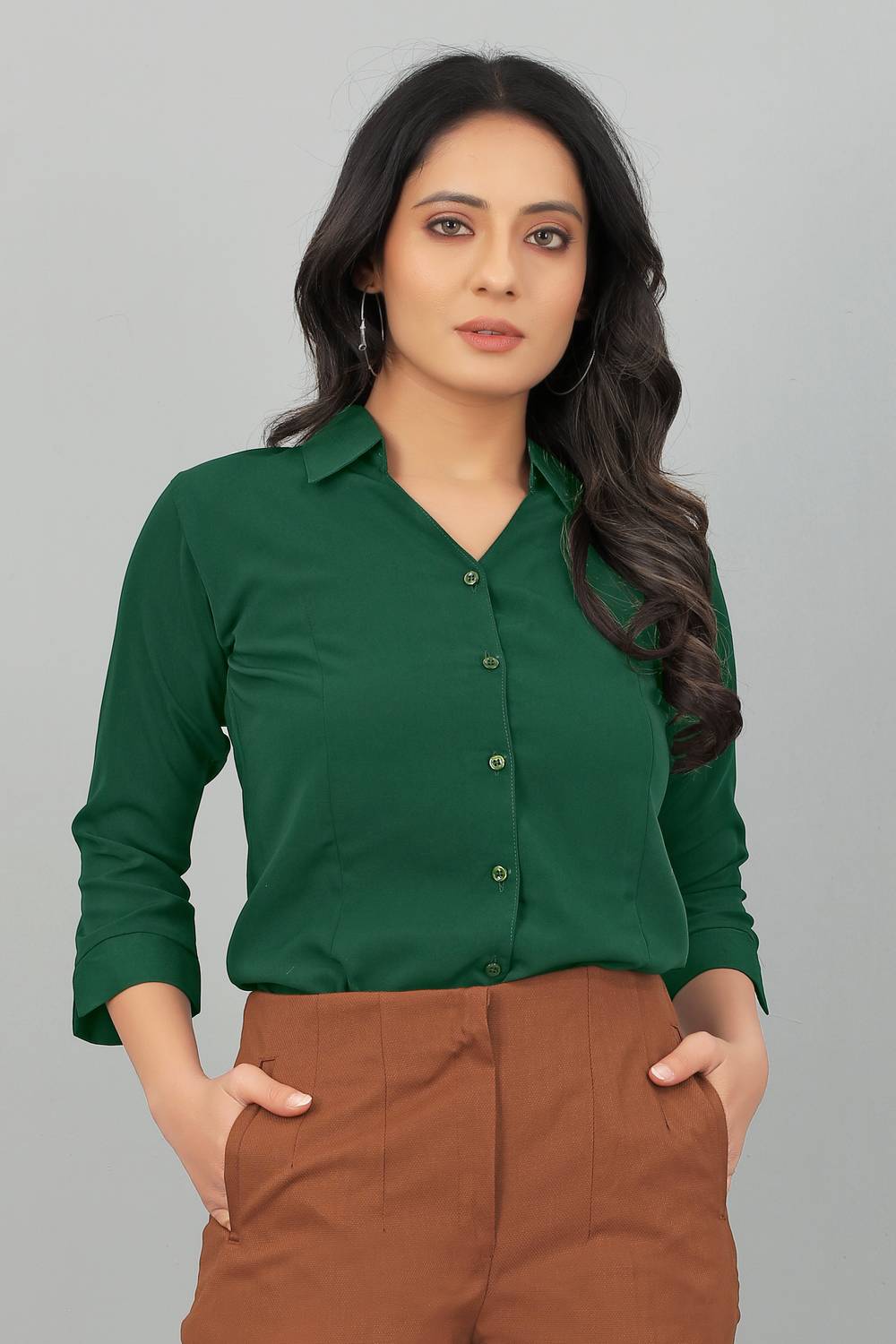 Amrutvarsha Creation Women Solid Formal Green Shirt