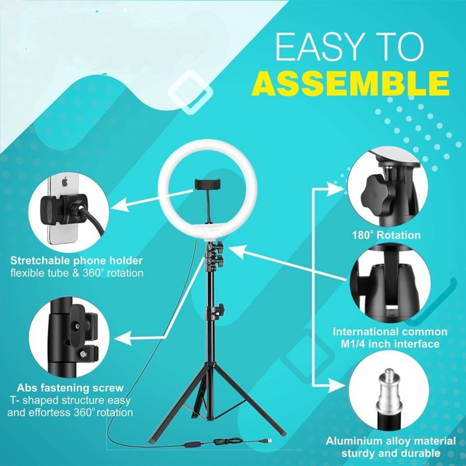 airtech Black Tripod Stand with Ring Light - Image 4