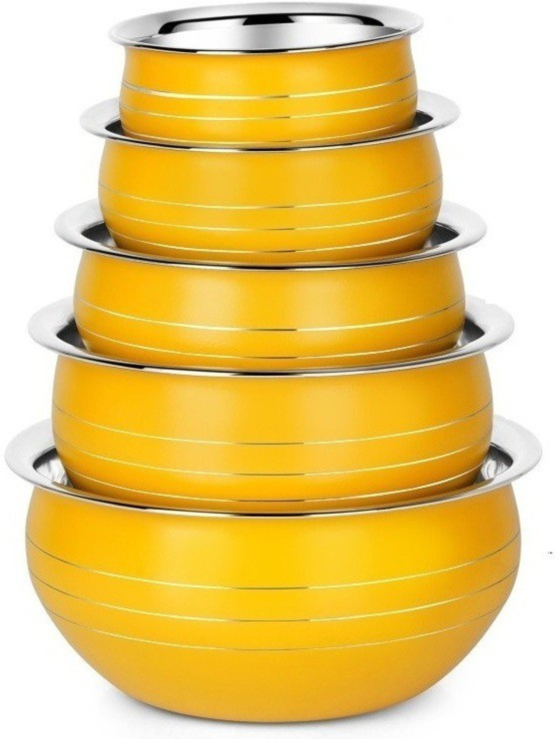 Image of Nirvika Stainless Steel Serving Bowl Stainless Steel Colour Handi /Cookware Set /Serving Bowl 5 Piece Yellow Pot Pan