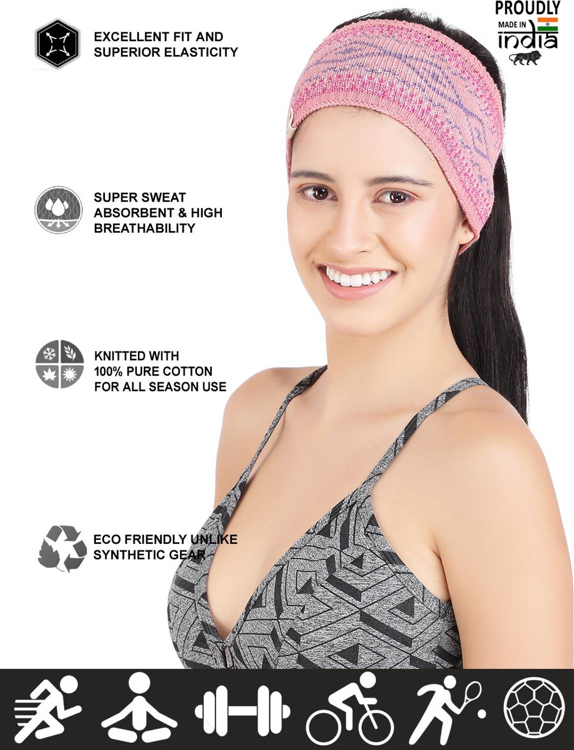 Bharatasya Women Sweatband for Running Gym Yoga Unisex Cotton Headband Head Band