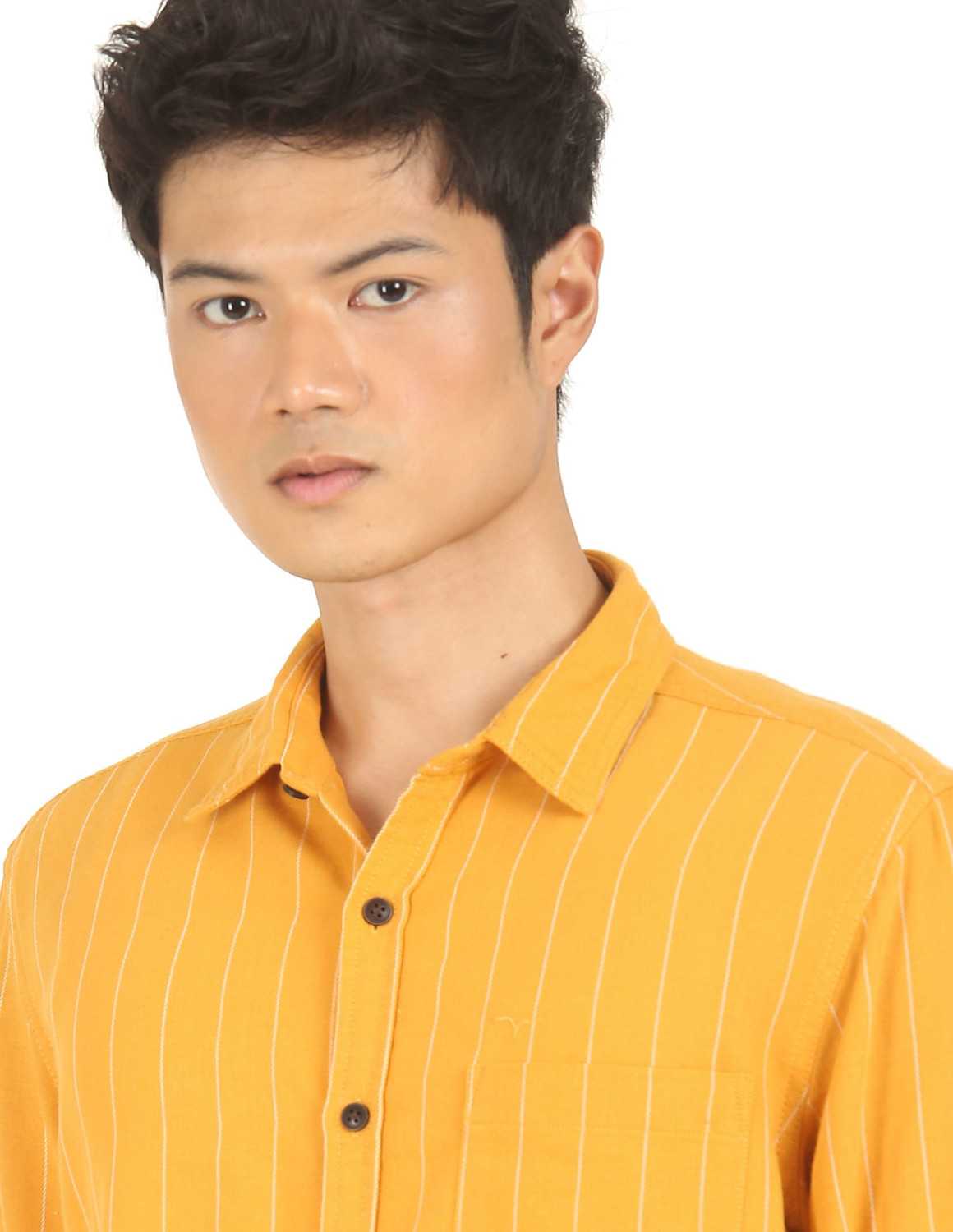 Image of FLYING MACHINE Men Striped Casual Yellow Shirt