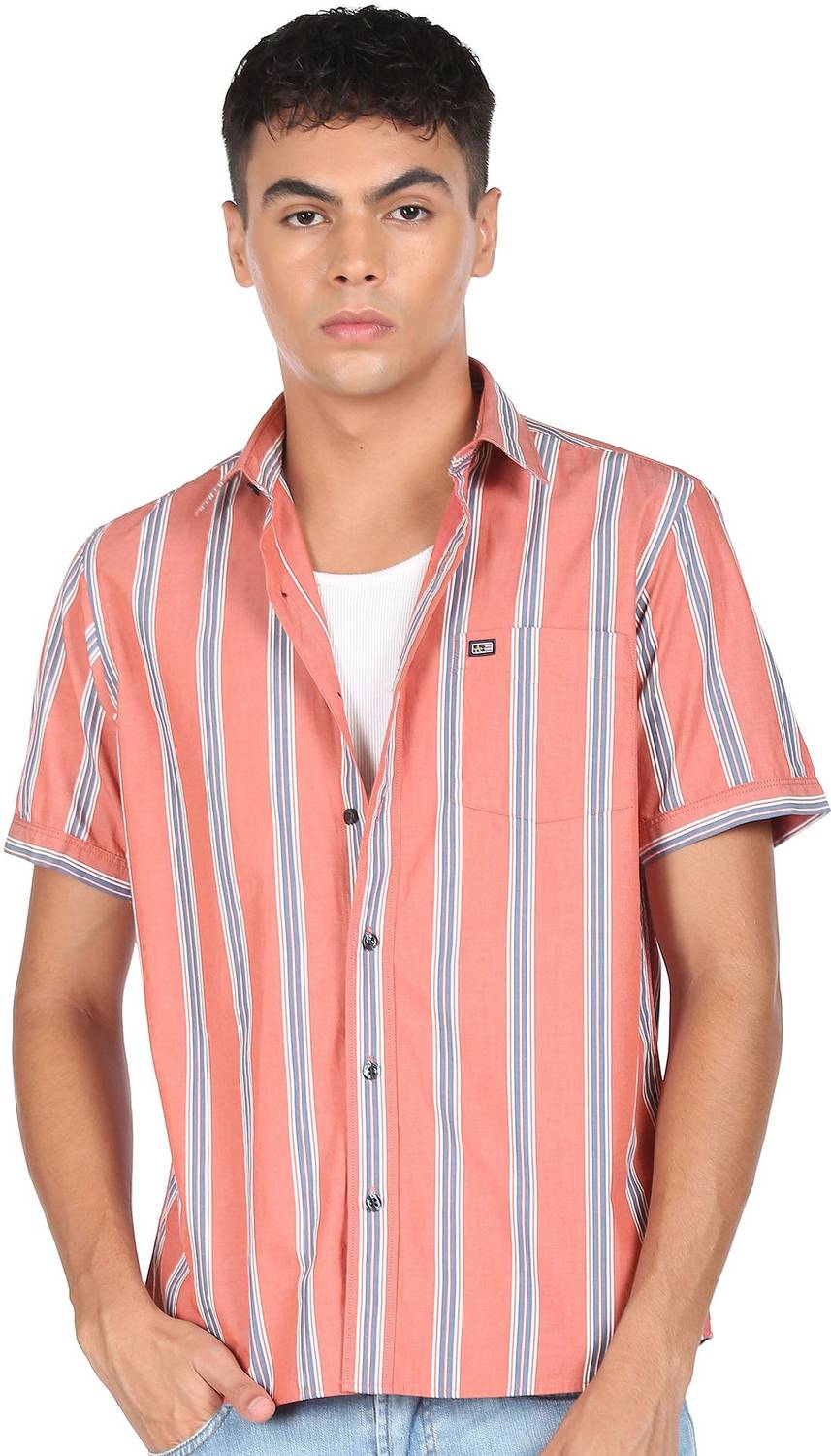 Arrow Sport Men Striped Casual Orange Shirt