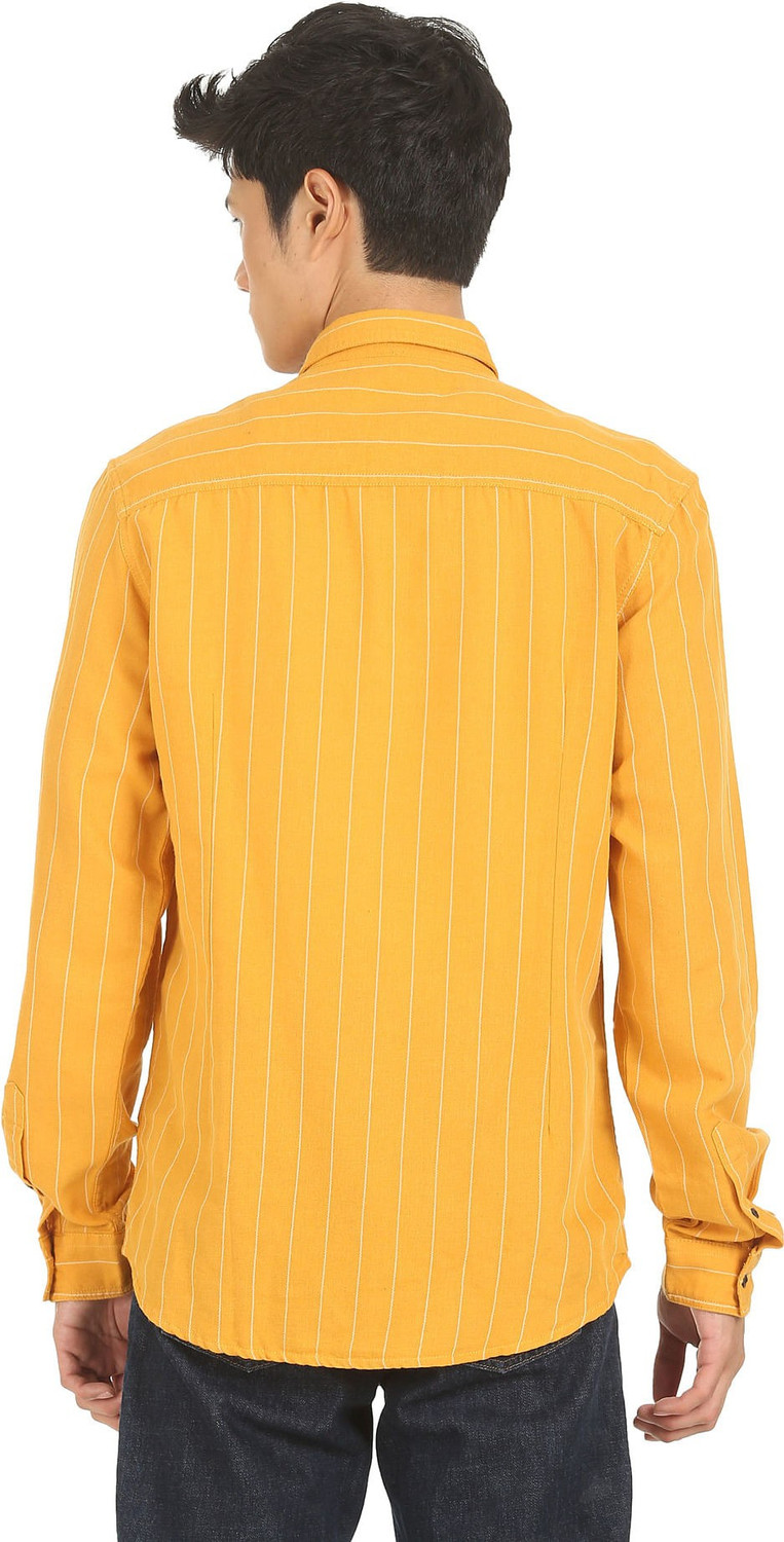 Image of FLYING MACHINE Men Striped Casual Yellow Shirt