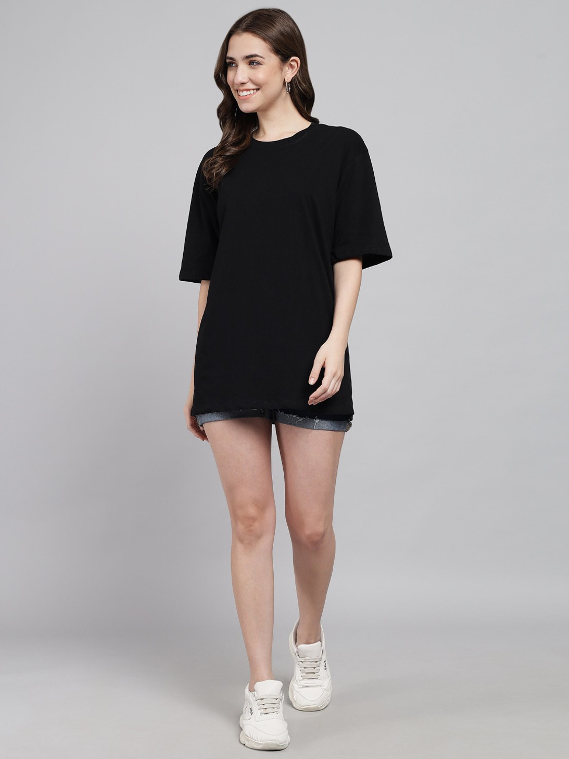 Image of FUNDAY FASHION Solid Women Round Neck Black, Pink T-Shirt