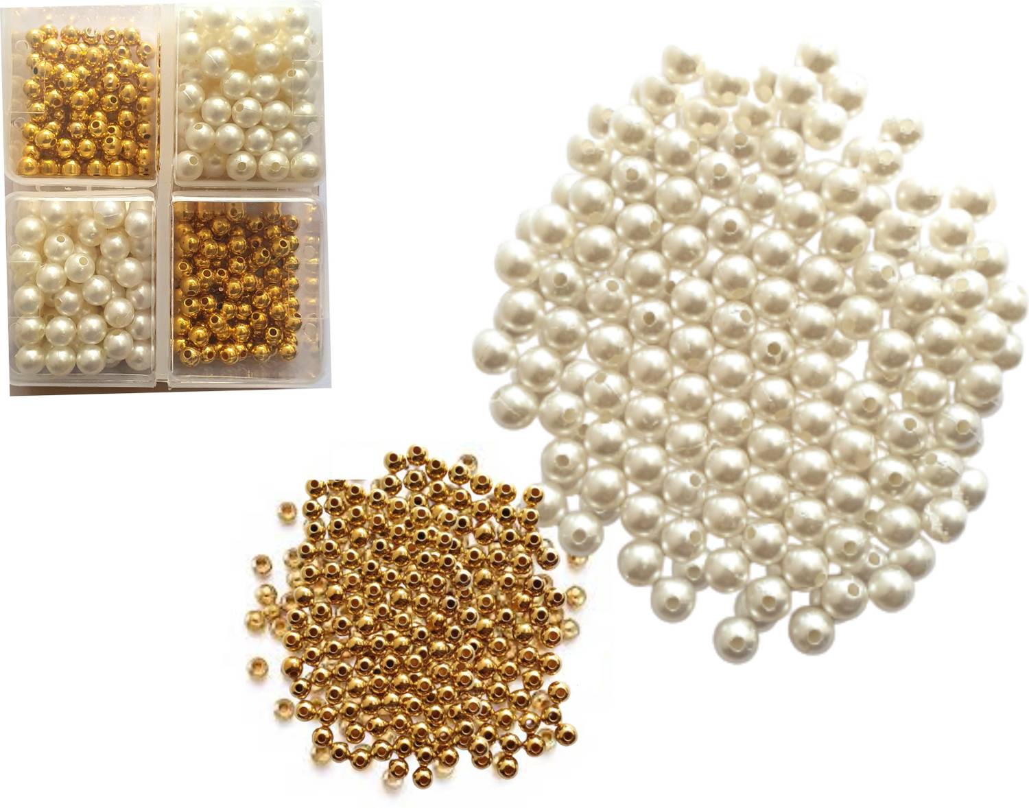 Artonezt Partition Storage Box + 200 White Moti and Golden Beads for DIY Art and Crafts
