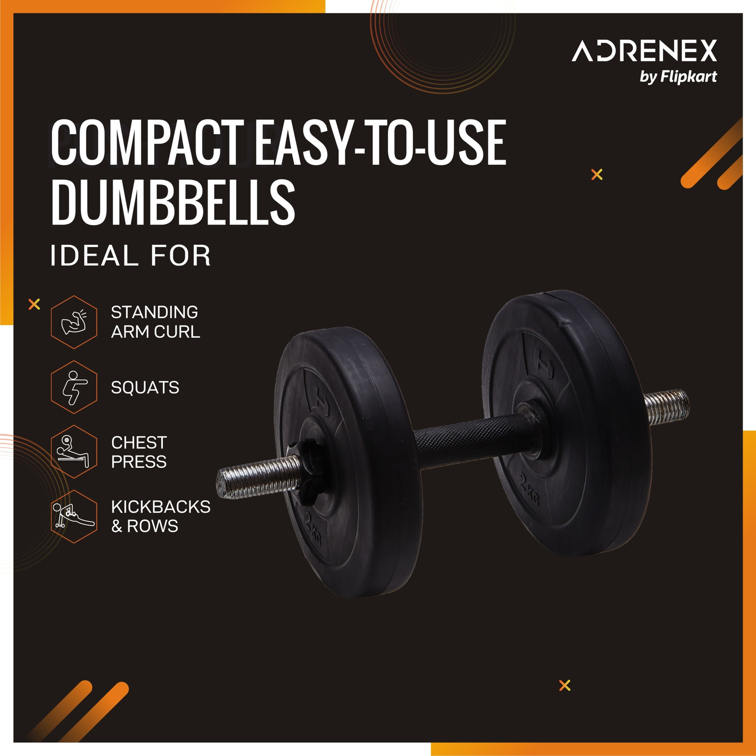 Image of Adrenex 40 kg Portable with Straight, Curl & Dumbbell Rods Home Gym Combo