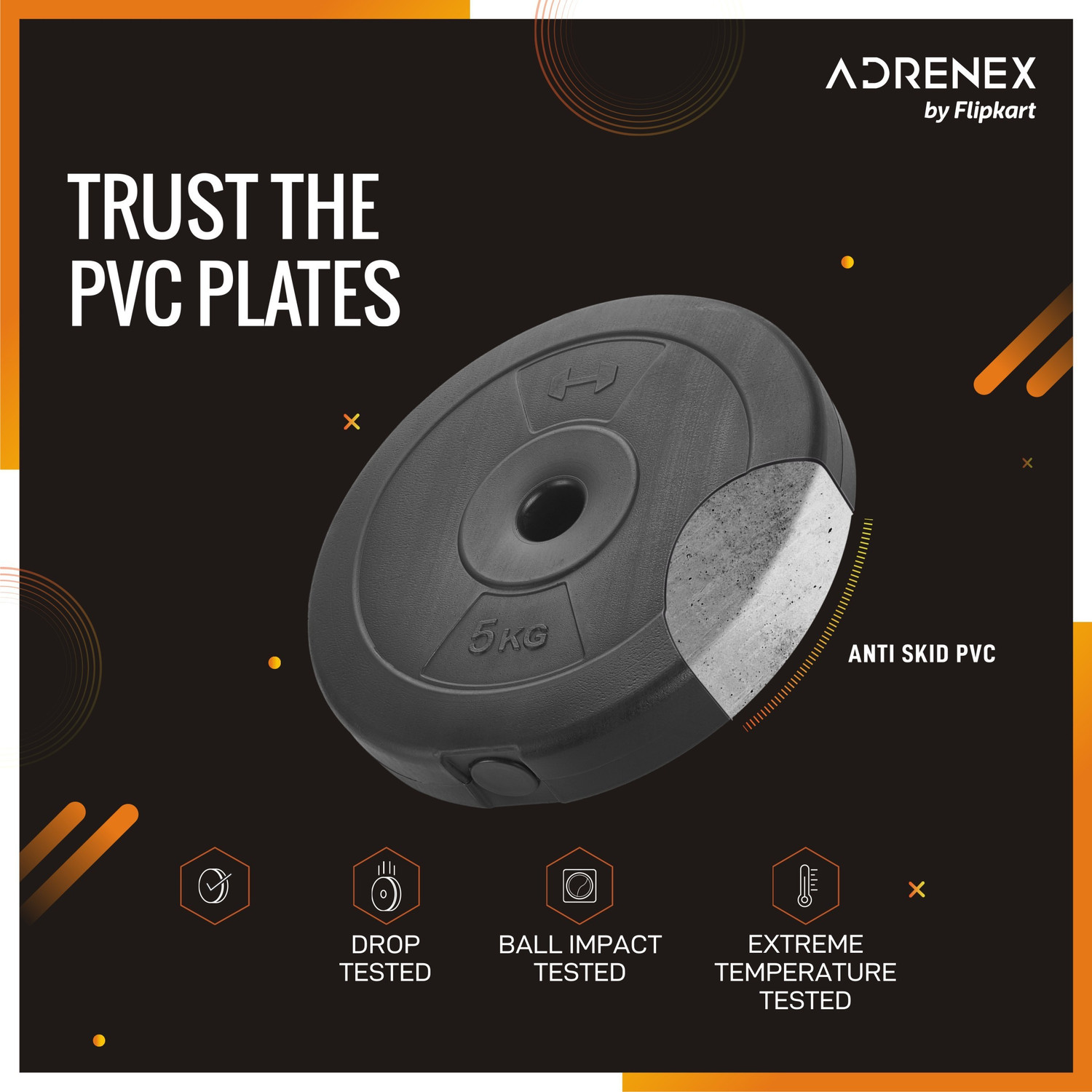 Image of Adrenex 50 Kg Portable with Straight, Curl & Dumbbell Rods Home Gym Combo