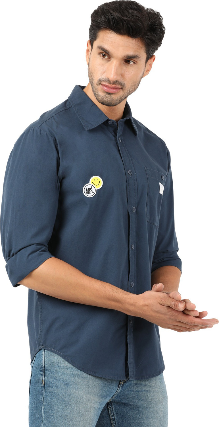 Image of LEE Men Solid Casual Blue Shirt