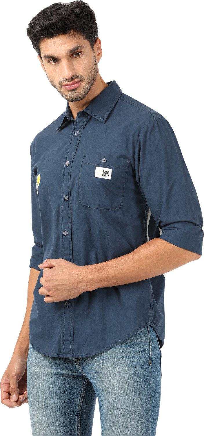 Image of LEE Men Solid Casual Blue Shirt