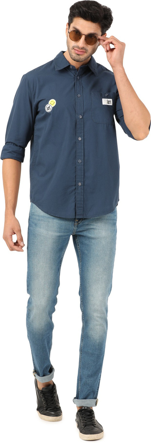 Image of LEE Men Solid Casual Blue Shirt