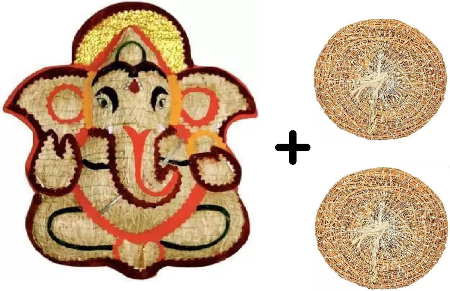 MV Lavancha Ganesh/Vetiver Vinayaka 9" Wall Hanging (+2 Lavancha Body Scrubbers) Decorative Showpiece - 22 cm