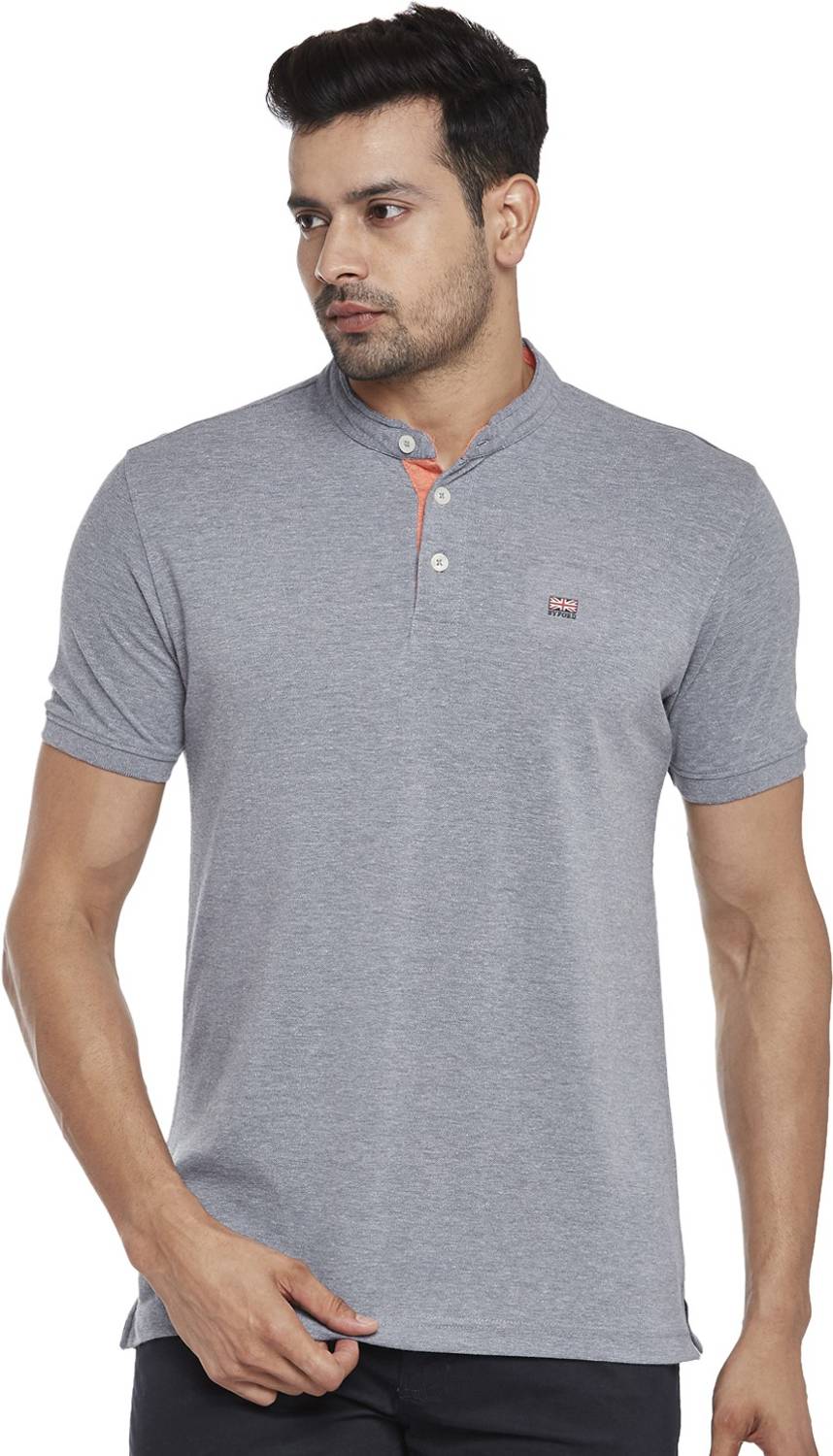 Byford by Pantaloons Solid Men Polo Neck Blue T-Shirt