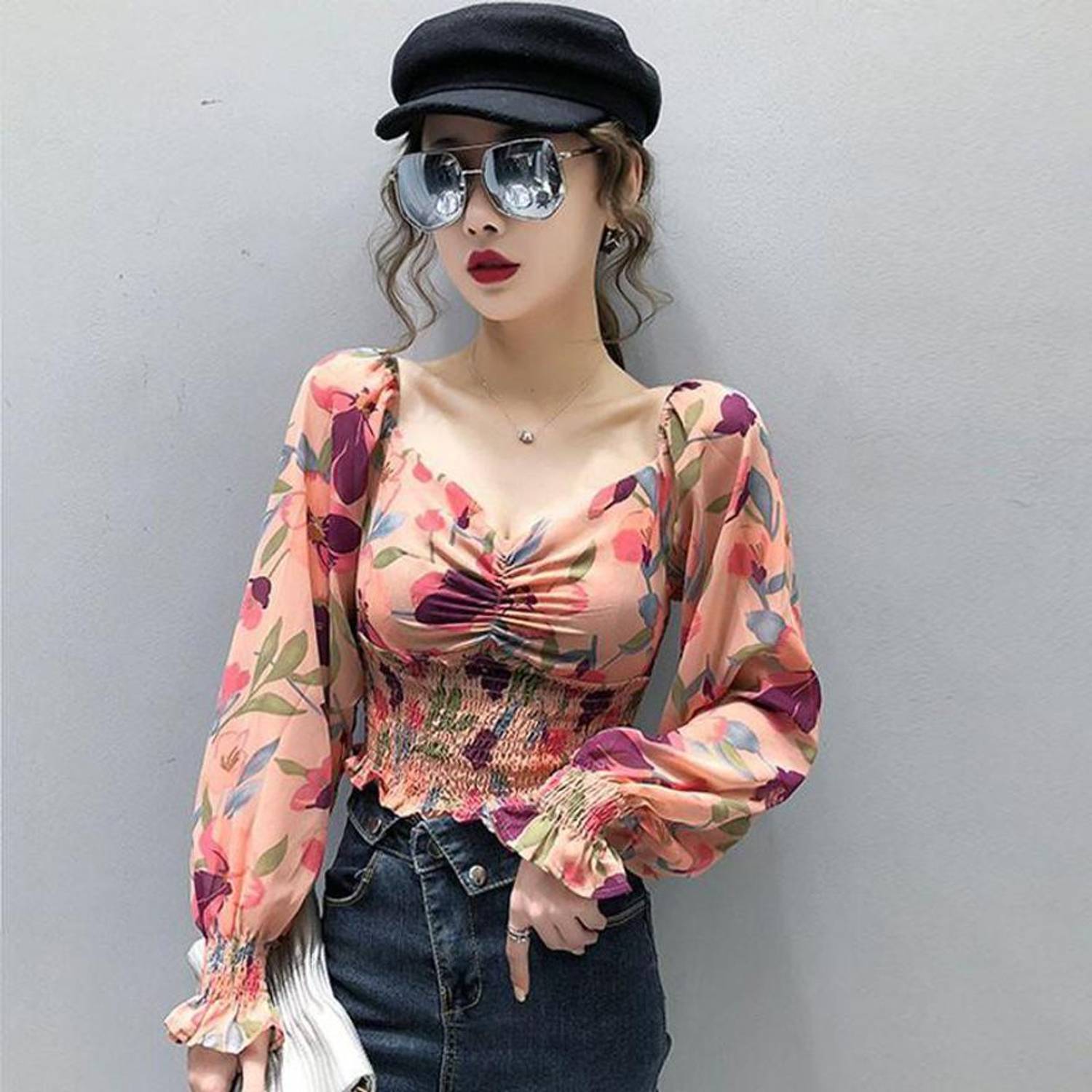 Charming Boutique Casual Floral Print Women Multicolor Top