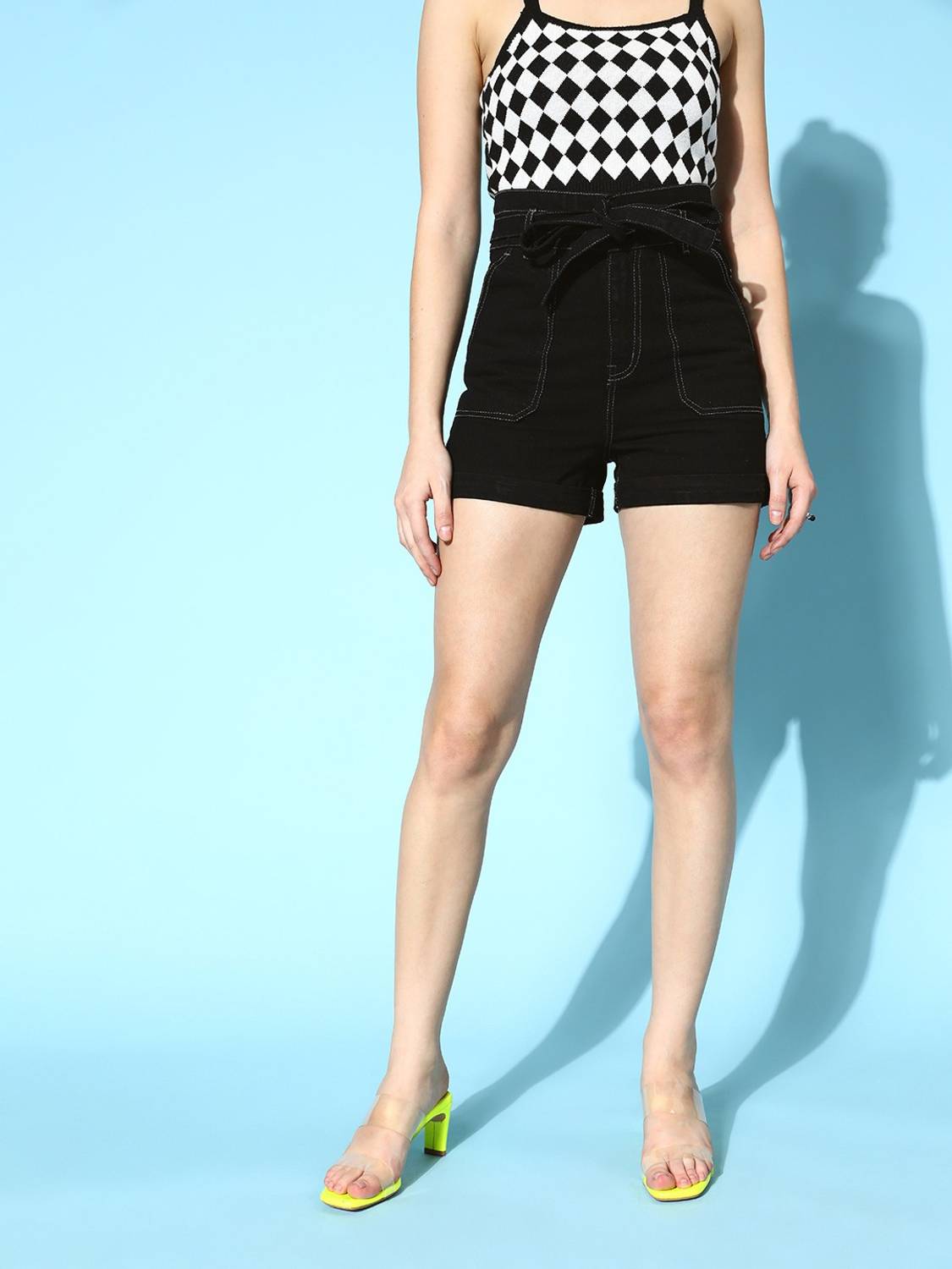 SASSAFRAS Solid Women Denim Black Regular Shorts