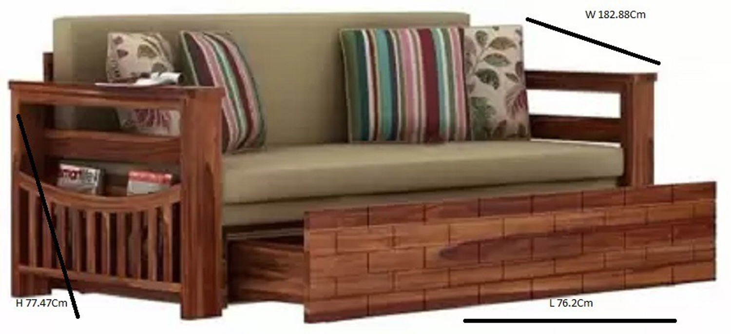 Image of Divine Arts Solid Sheesham Wood Set with Storage and 3 Seater Double Solid Wood Pull Out Sofa Cum Bed