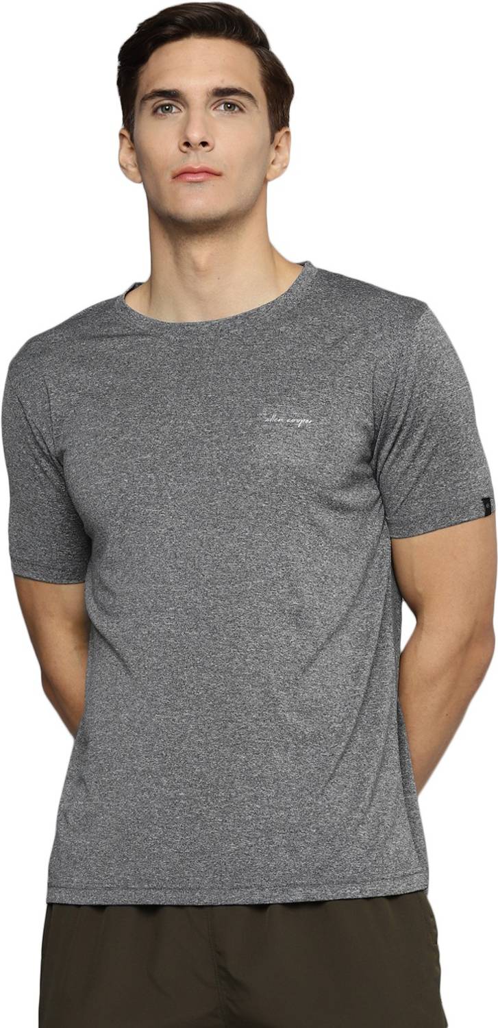 Allen Cooper Solid Men Round Neck Grey T-Shirt