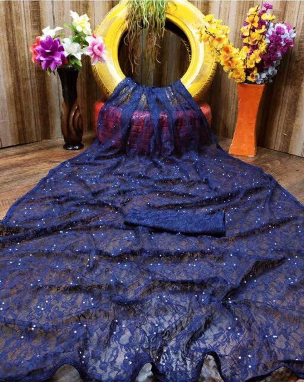 BRAHMANI TEXTILE Embellished Bollywood Net Saree