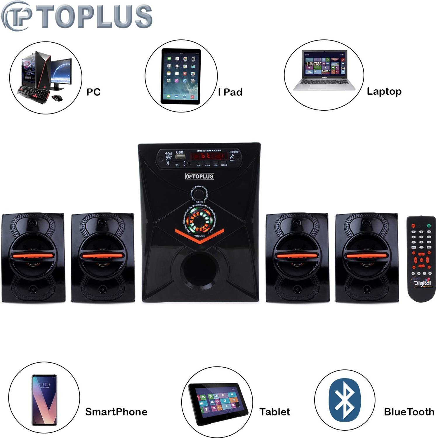 TOPLUS TS-16V 60W Bluetooth Home Audio Speaker Black - Image 5
