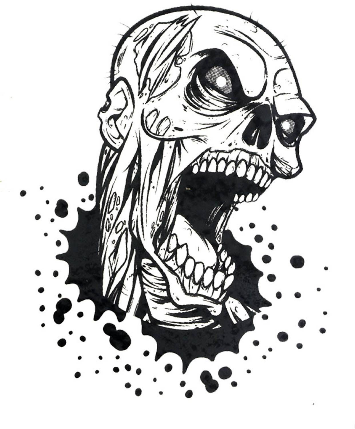 AFH Vintage Skull Waterproof Black Temporary Body Tattoo Stickers for Men and Women