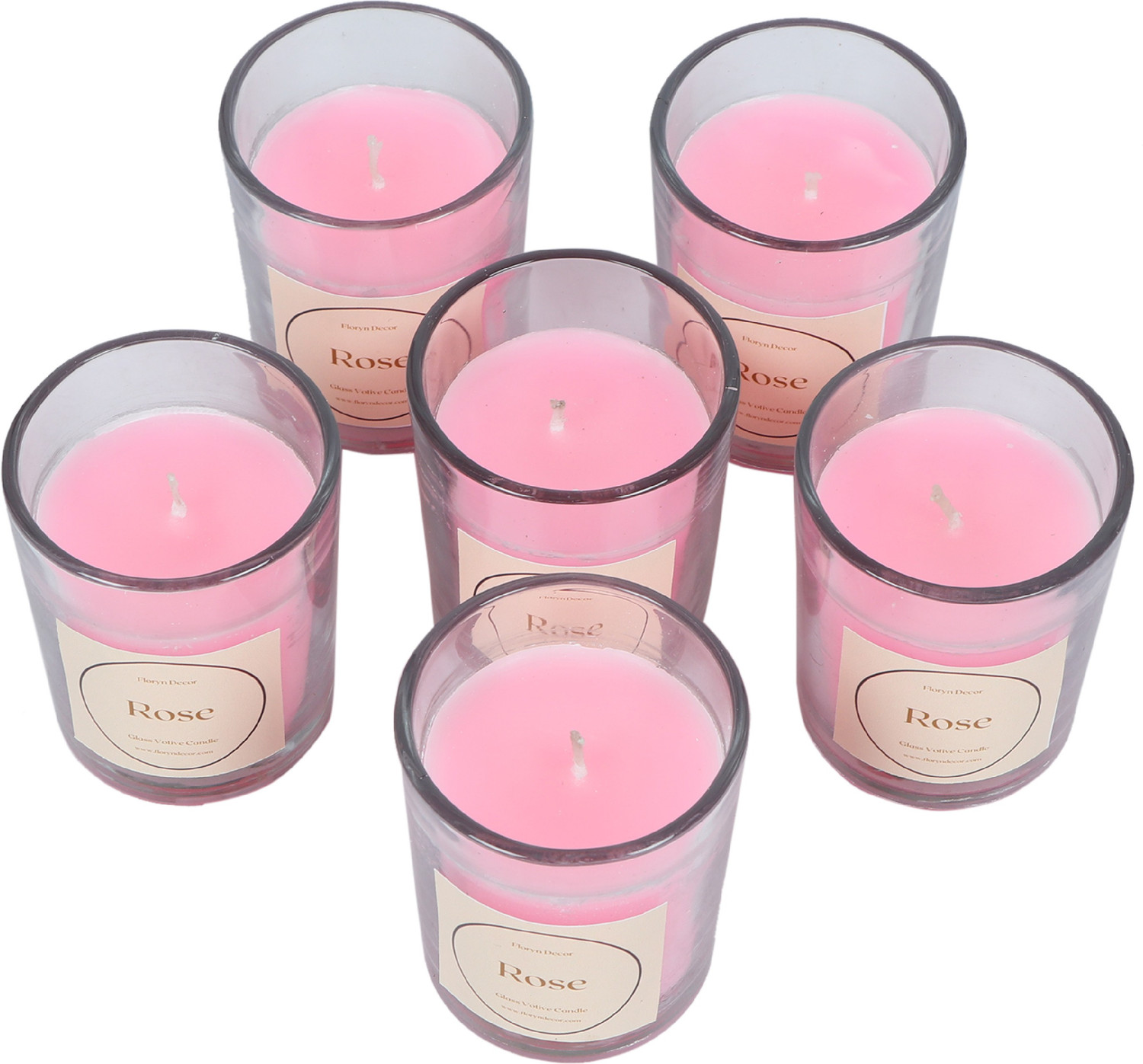 Image of Floryn decor Votive Glass Candle | Perfume Candles for Home | Candles for Home Decoration Fragrance | Burning Time- 10 Hours Each (Pack of 6, Scent- English Rose) Candle