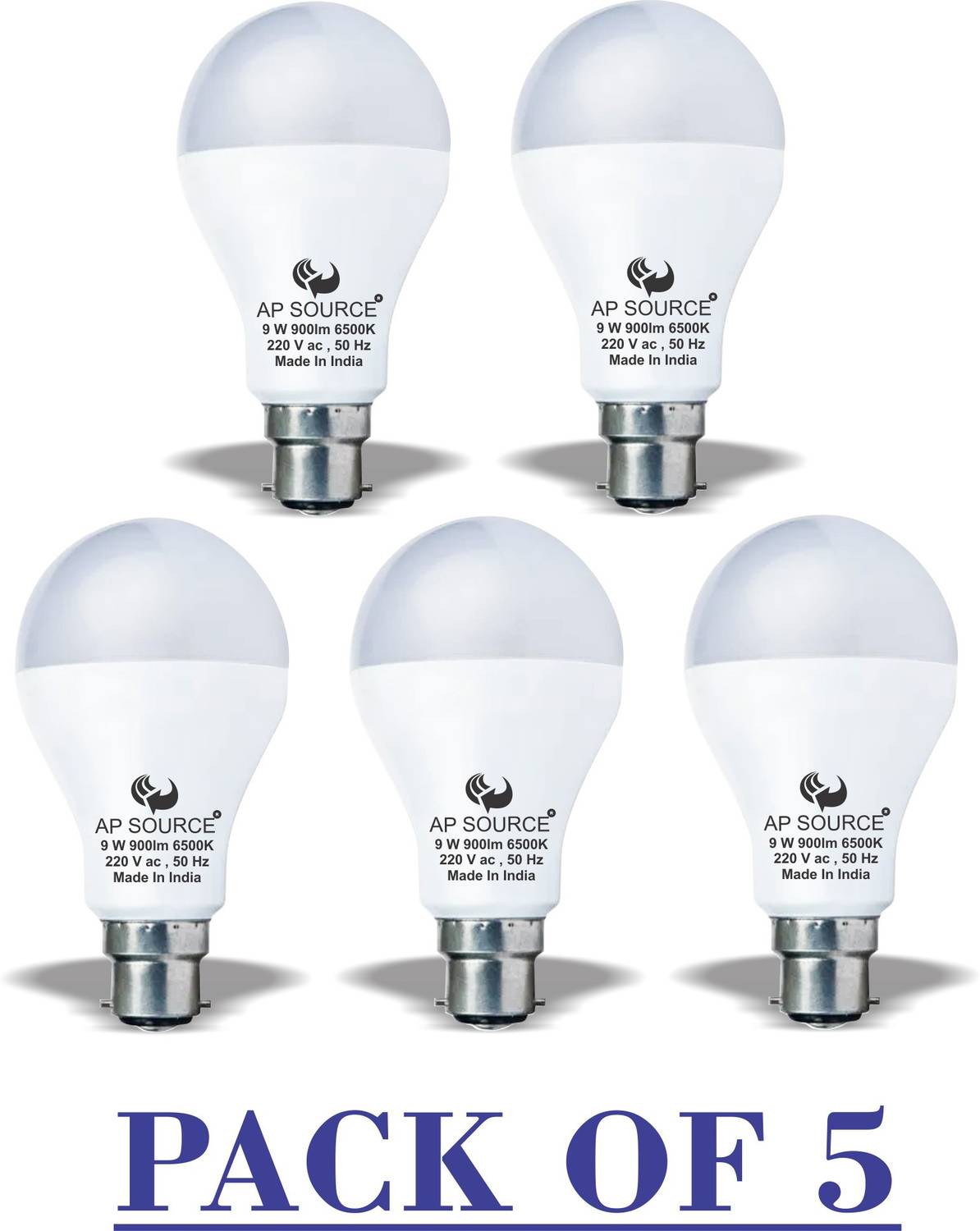 AP Source 9 W Basic Round B22 LED Bulb