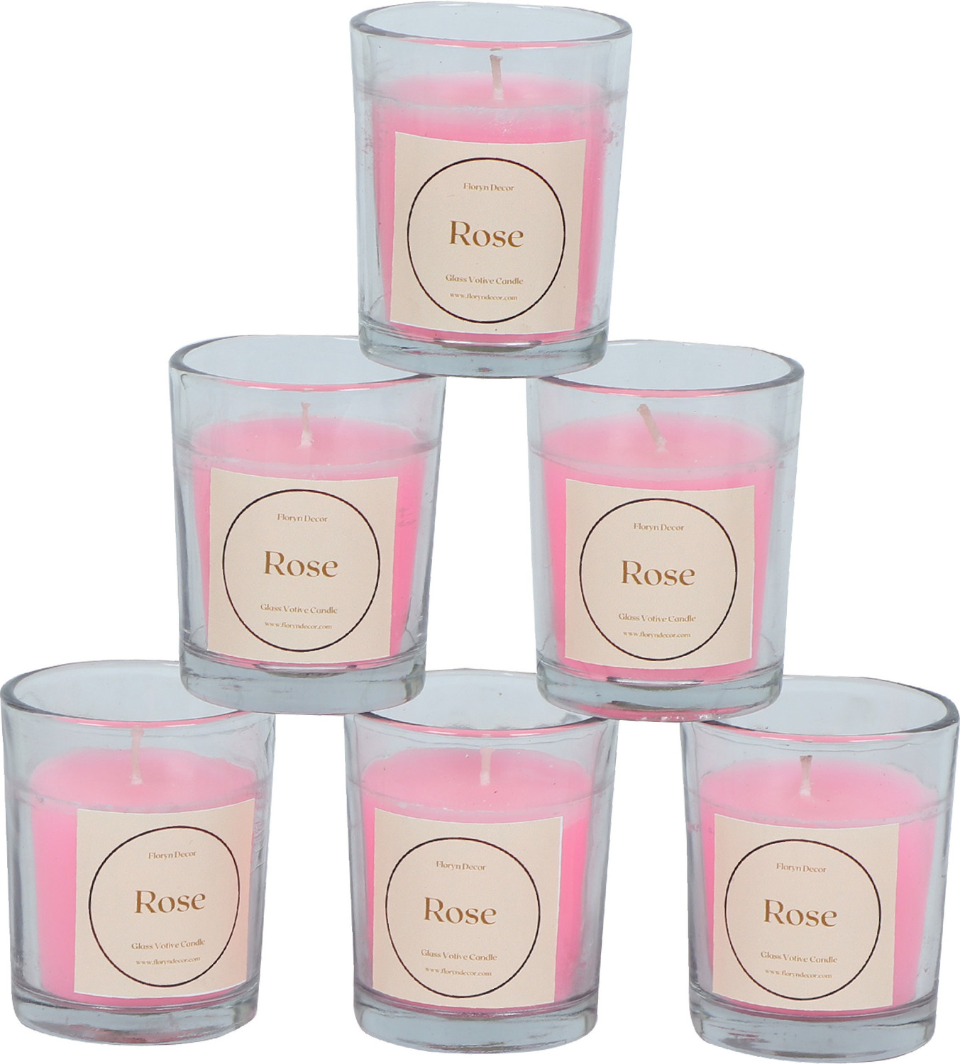 Image of Floryn decor Votive Glass Candle | Perfume Candles for Home | Candles for Home Decoration Fragrance | Burning Time- 10 Hours Each (Pack of 6, Scent- English Rose) Candle