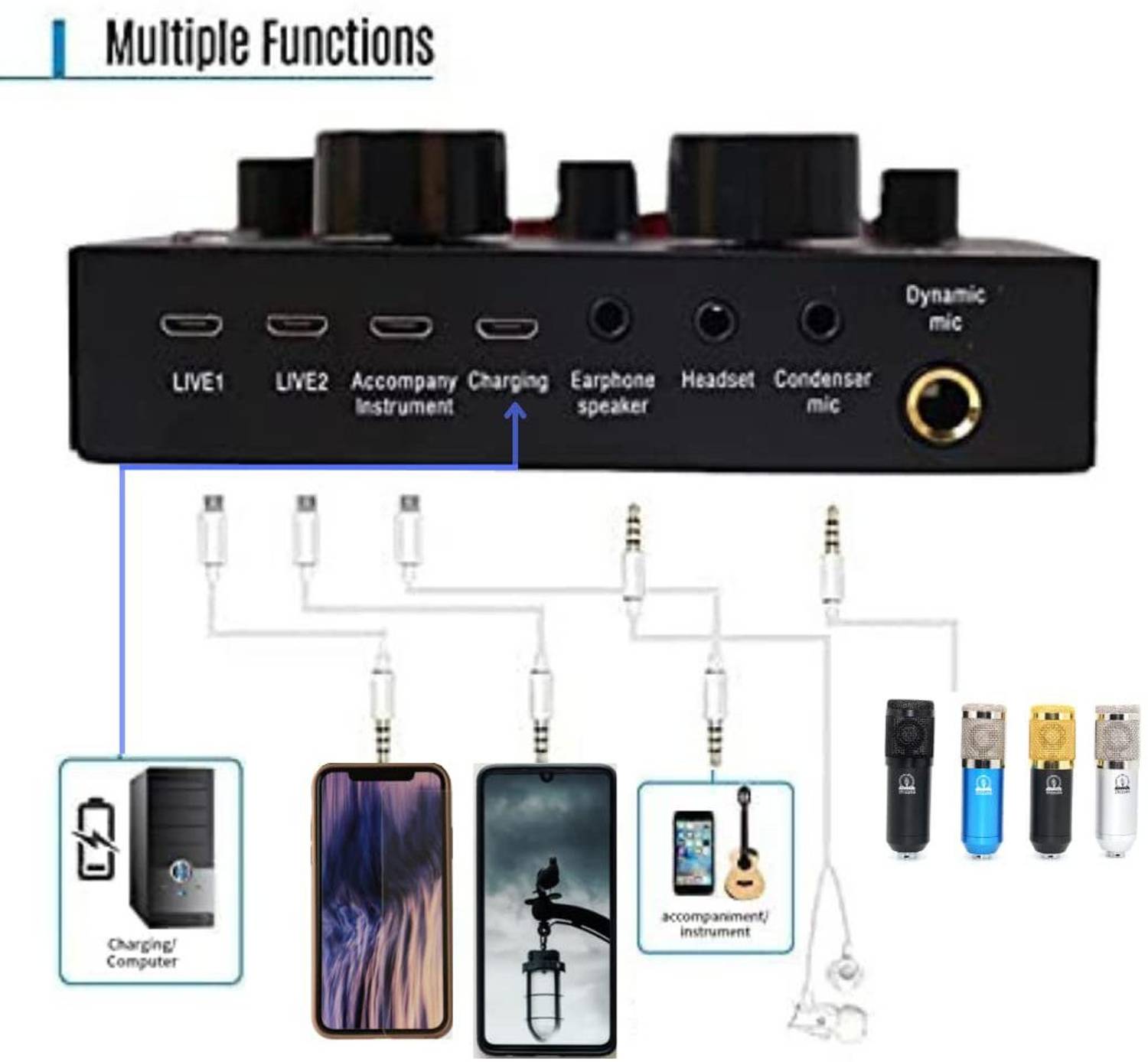 zhizuka BM800 Condenser Microphone with V8 Sound Card for