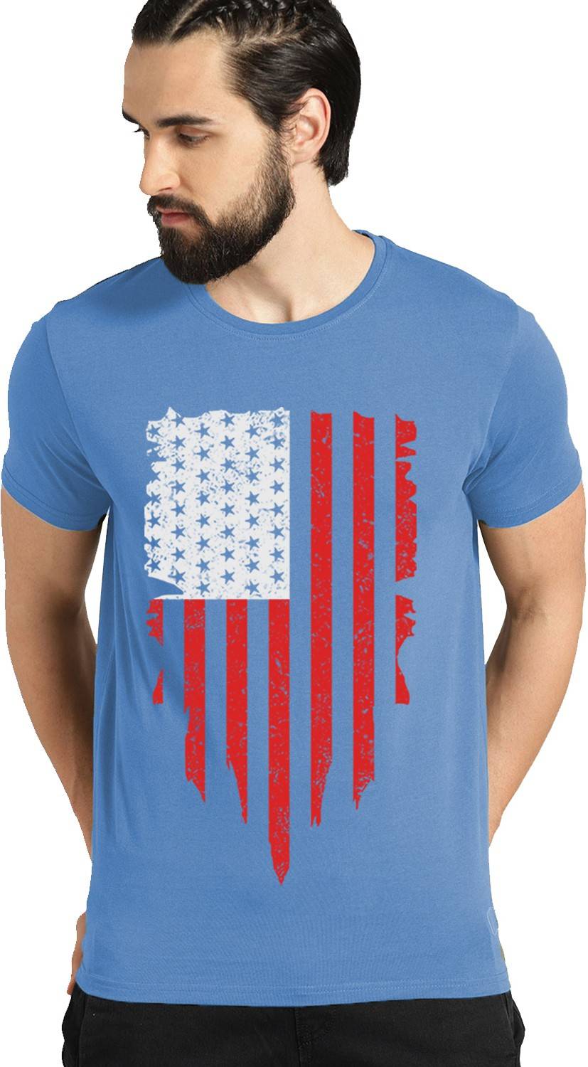 ADRO Printed Men Round Neck Light Blue T-Shirt