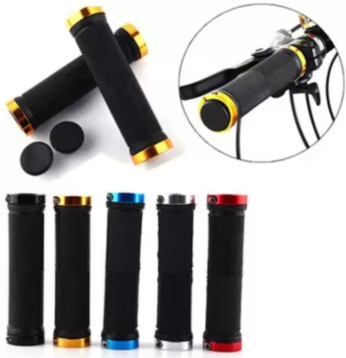Image of GEDGETS FAM Bike cycle Handlebar Grips Soft Rubber Anti-slip Handle Grip Lock Bar (132 mm) Bicycle Handle Grip