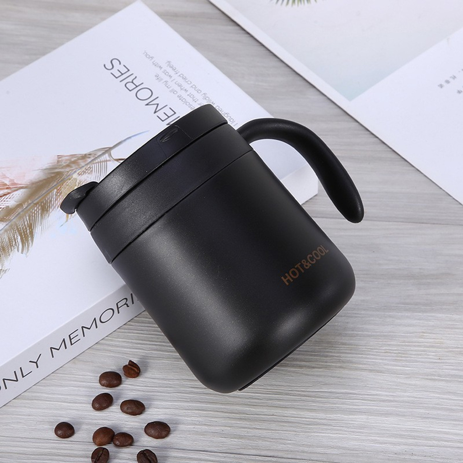 Image of DHRUSIMI Coffee Handle Travel Tumbler Double Wall Vacuum Reusable with Lid Stainless Steel Coffee Mug