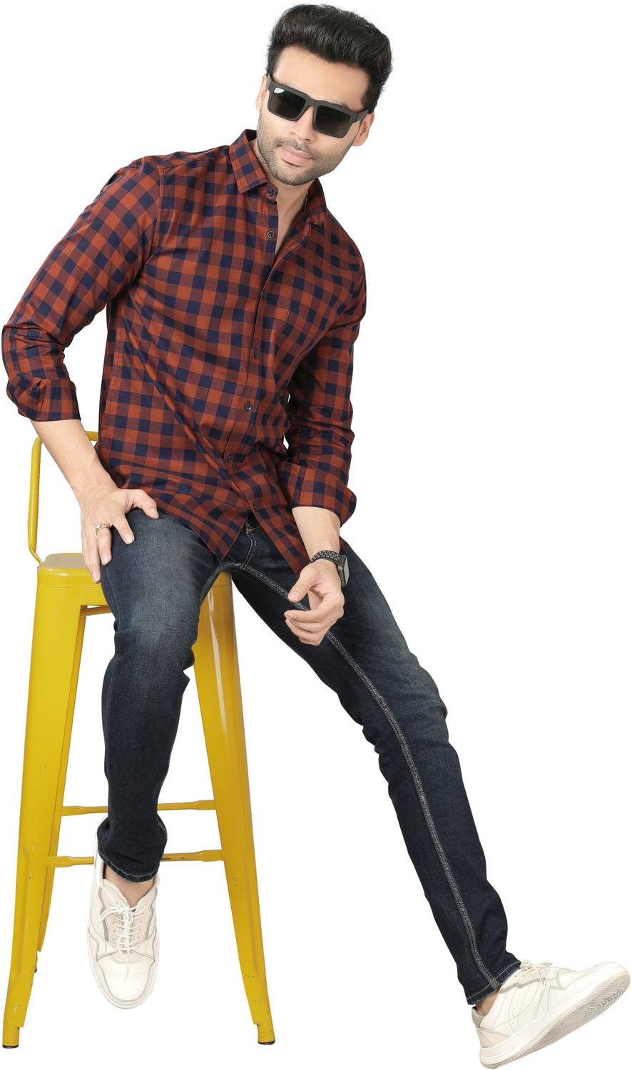 5TH ANFOLD Men Checkered Casual Dark Blue Shirt - Image 5