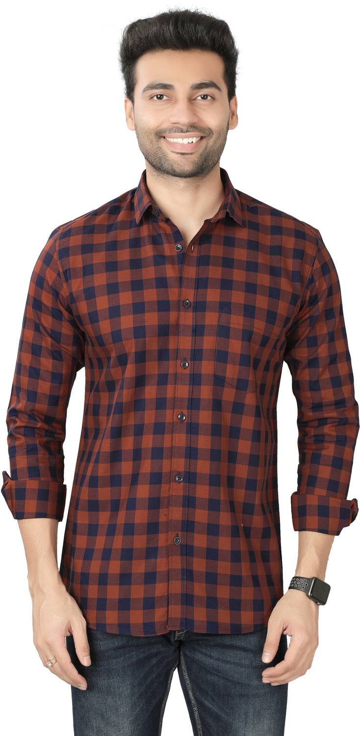 5TH ANFOLD Men Checkered Casual Dark Blue Shirt