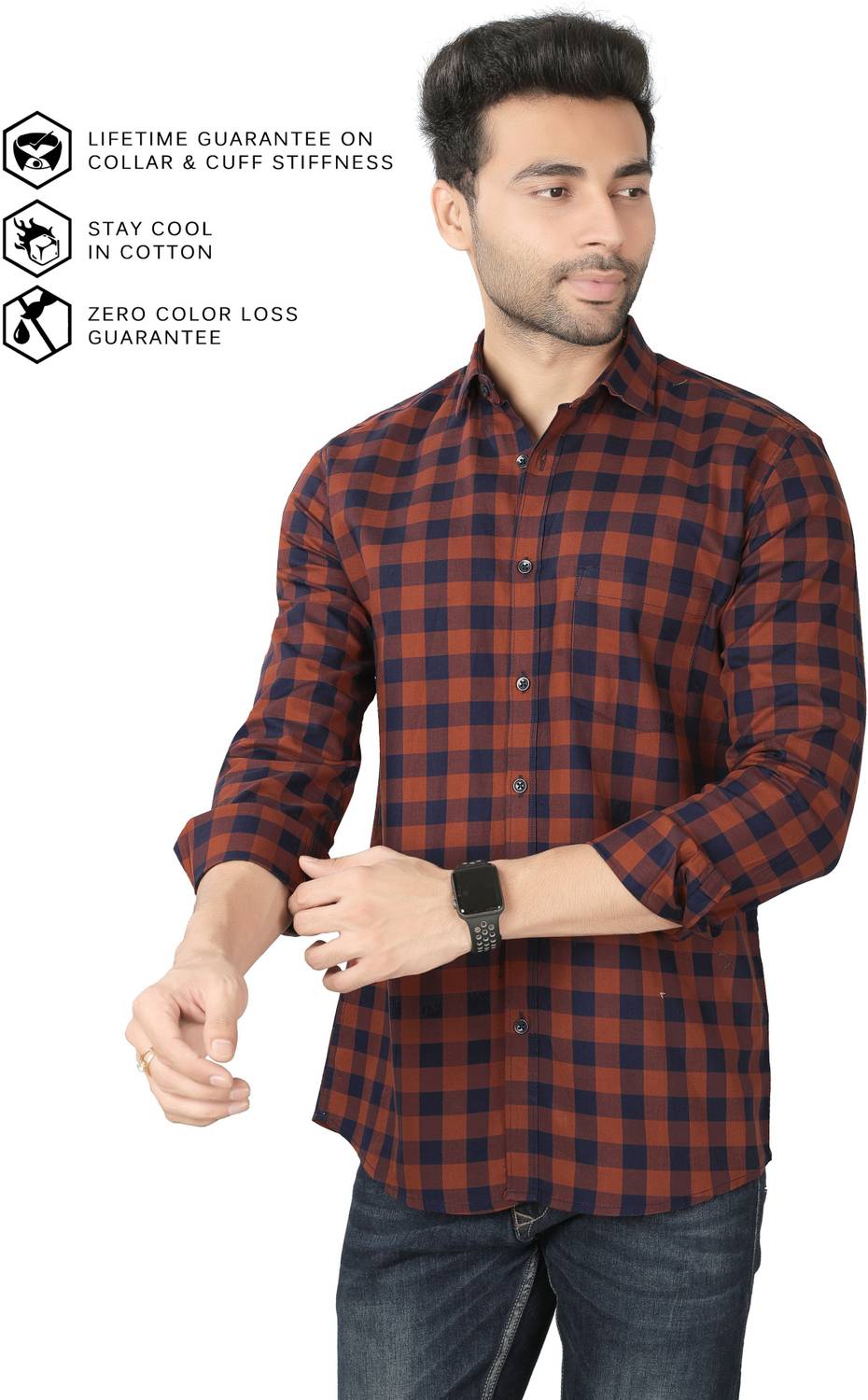 5TH ANFOLD Men Checkered Casual Dark Blue Shirt - Image 3