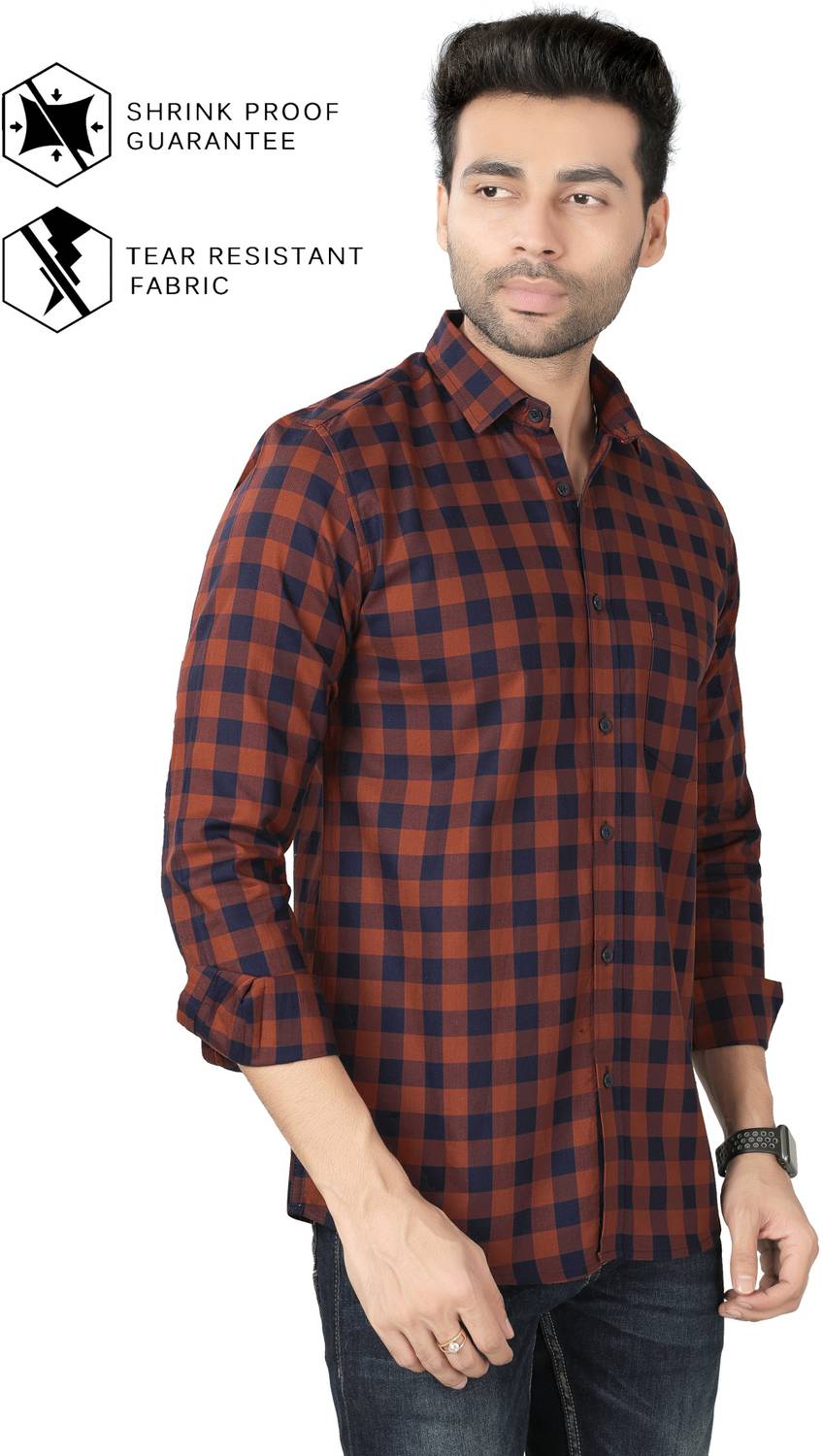 5TH ANFOLD Men Checkered Casual Dark Blue Shirt - Image 4
