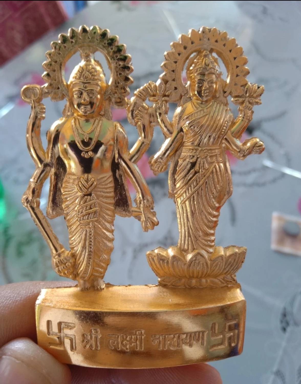 BPMJ Lord Laxmi and Vishnu Ji Brass Idol Decorative Showpiece Decorative Showpiece  -  7 cm
