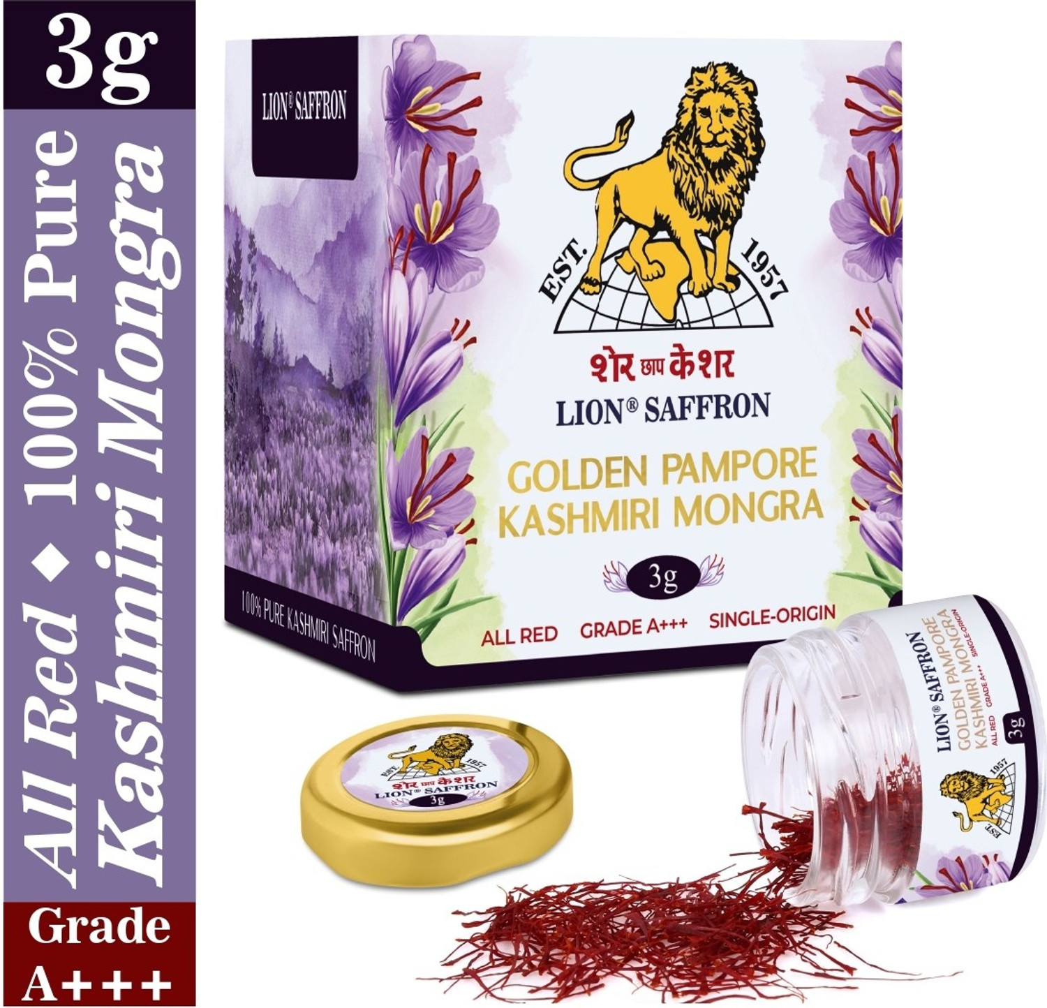 Image of LION Saffron Grade A+++ Kashmiri Mongra Kesar For Pregnant Women & Cooking Whole