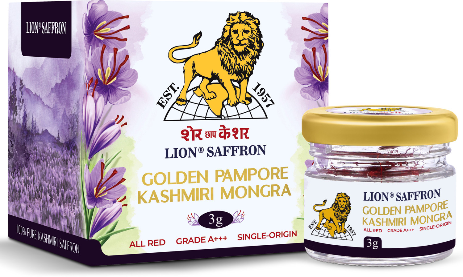 Image of LION Saffron Grade A+++ Kashmiri Mongra Kesar For Pregnant Women & Cooking Whole