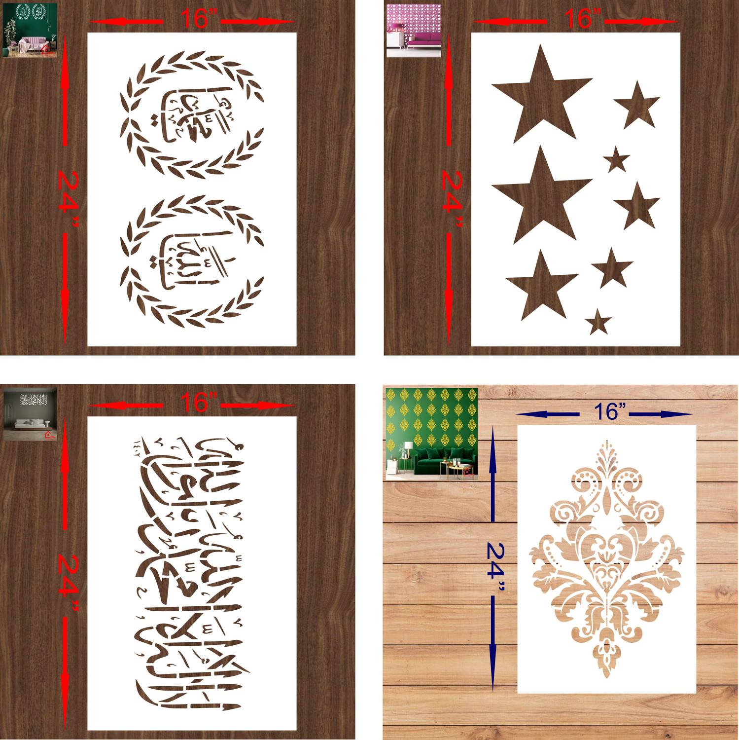 FLEXISHINE DECOR (Size:- 16X24 Inch) THEME-Islamic, Star, ARABIC AND Damask Pattern Suitable For Bedroom, Drawing Room & Office Decoration Modern Home Wall Arts Stencil