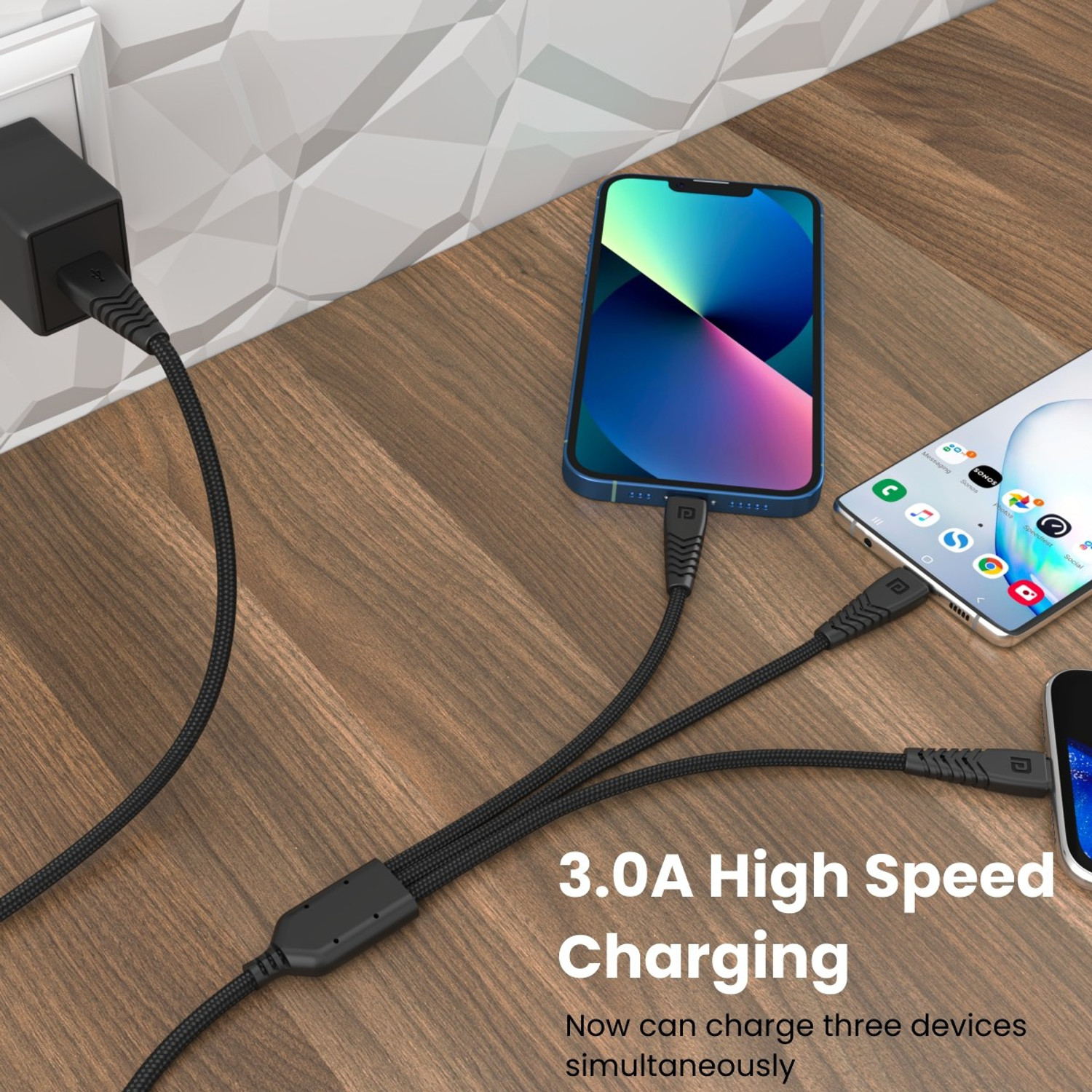 Image of Portronics 3-in-1 Cable 3 A 1.5 m COPPER MATERIAL Konnect A Trio