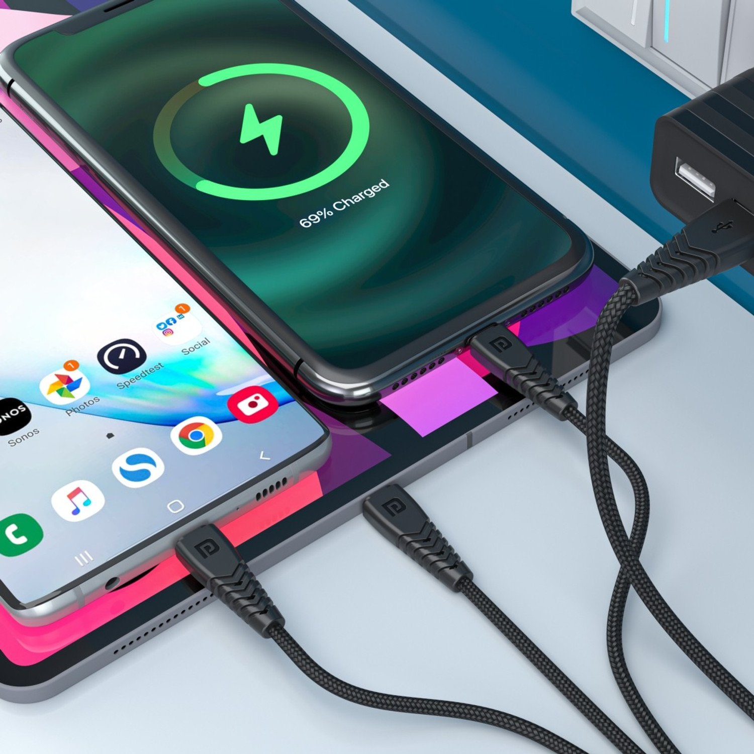 Image of Portronics 3-in-1 Cable 3 A 1.5 m COPPER MATERIAL Konnect A Trio